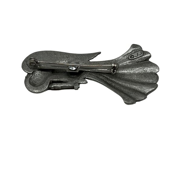 Vintage JJ Angel Brooch Silver Pewter Tone Red Rhinestone Crystal Candle Pin - Picture 8 of 8